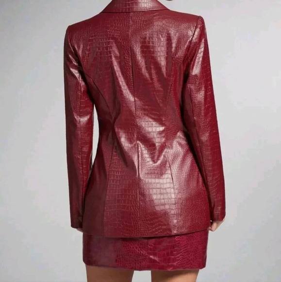 Woman Costume Burgundy Blazer Jacket Red PU Leather Jacket Concert Outfits - Picture 3 of 6